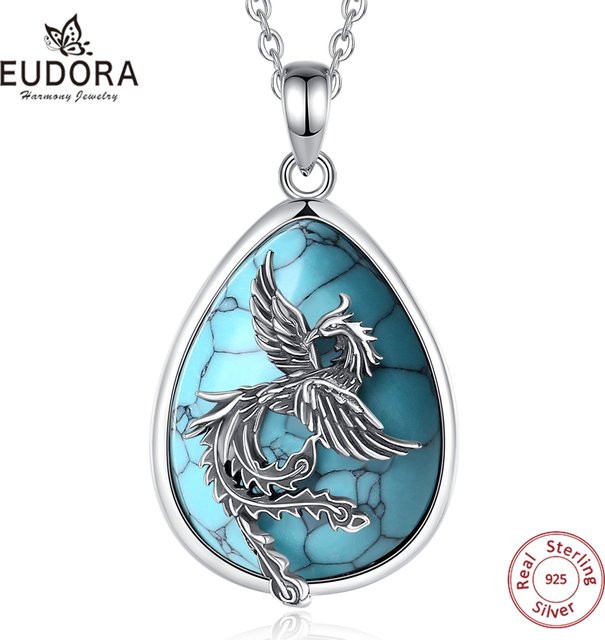 Eudora Halskette, 925 Silber, Türkis, Vintage, Unisex - Bild 1
