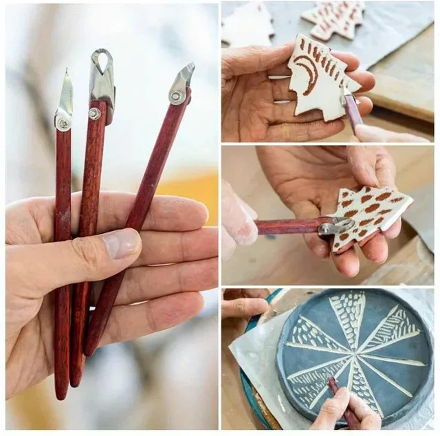 Keramik Schnitzwerkzeug mit Holzgriff: Ring Carving Messer und Schaber für DIY Keramikskulpturen und Texturen - Bild 1