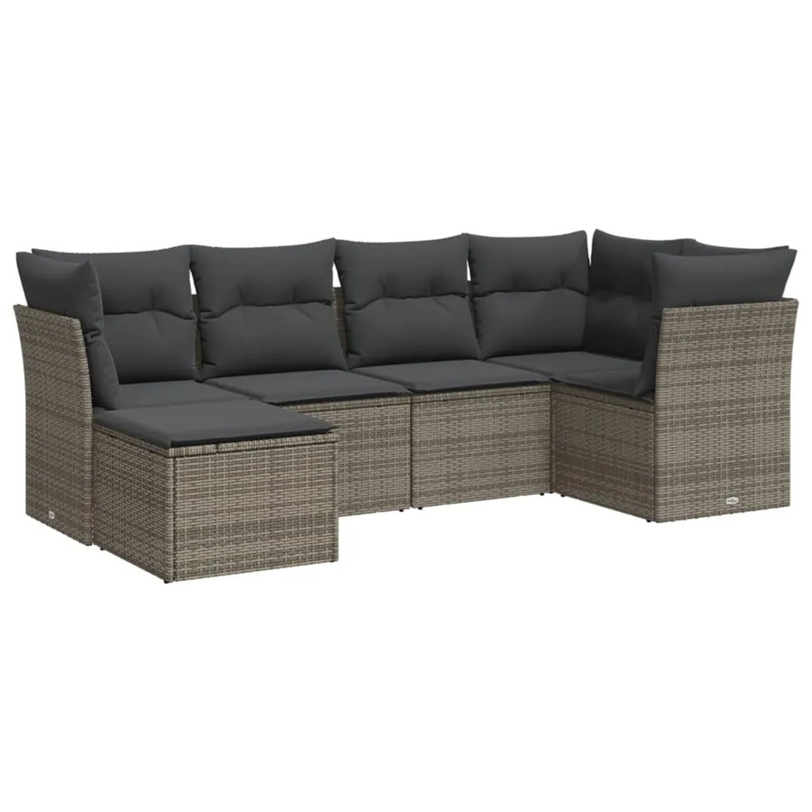 vidaXL 6-teilige Garten-Sofagarnitur in L-Form aus grauem Poly-Rattan mit Sitzkissen und Stauraum - Bild 2