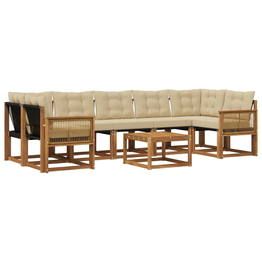 vidaXL Outdoor-Sofagarnitur L-Form aus Akazienholz mit 8 Kissen in Natur und Beige - Bild 2