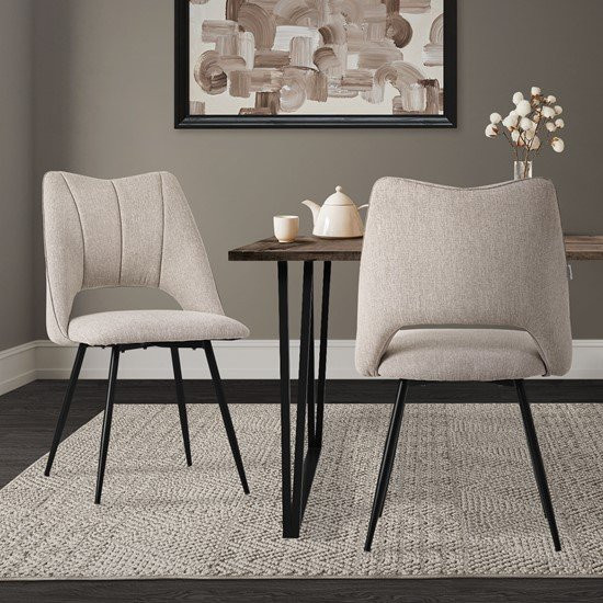 ML-Design Esszimmerstuhl 2er Set Beige gepolstert mit Stoffbezug und Stahlgestell B/T/H: 45 x 50 x 89 cm - Bild 1