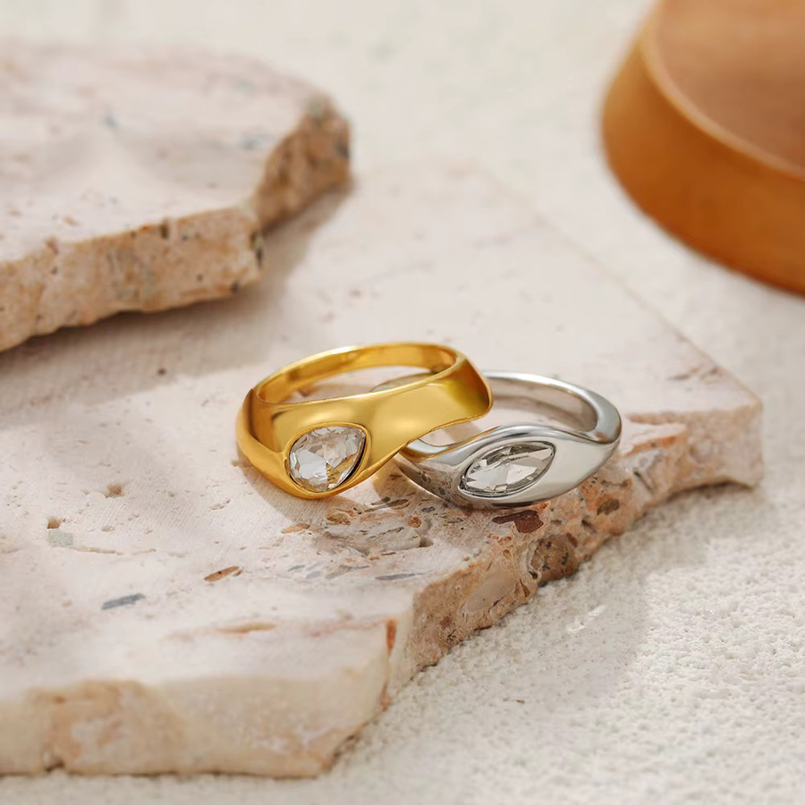doyours Ring Edelstahl, vergoldet, Wassertropfenform, Zirkon, Damen - Bild 2