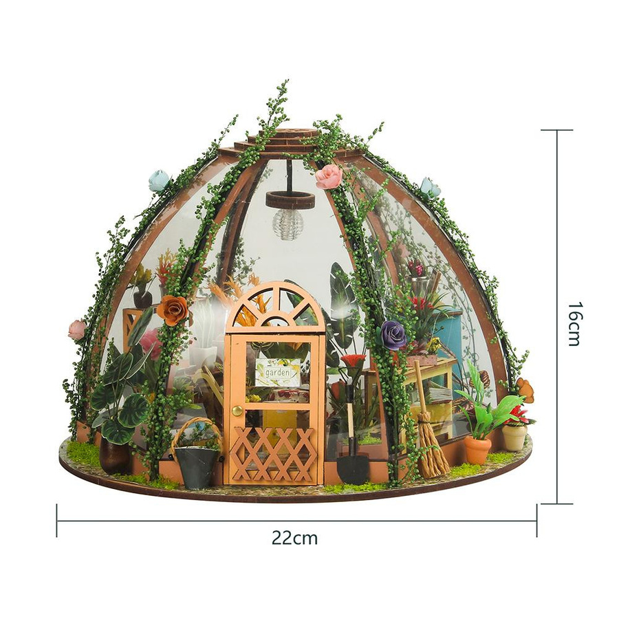 TOMTOP JMS Sternenblumen-Grünhaus DIY-Miniatur-Puppenhaus-Set aus Holz bunt mit LED-Licht - Bild 4