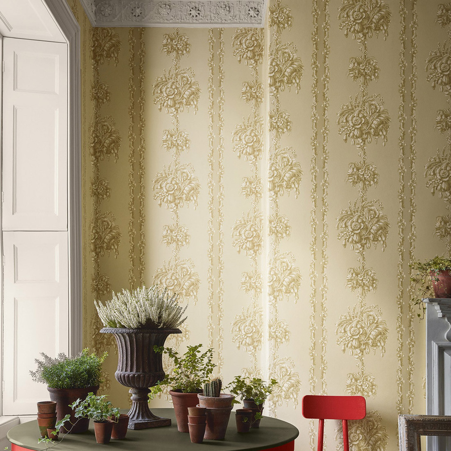 Little Greene Tapete Chelsea Bridge Halcyon in Beige mit floralem City-Botanical Design - Bild 1