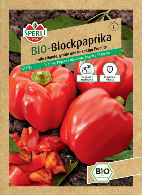 Sperli Bio Blockpaprika F1-Hybride Gemüsesamen für Freiland und Gewächshaus - Bild 1