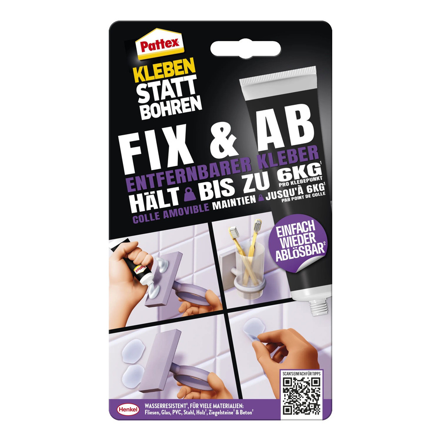 Pattex Montagekleber Kleben statt Bohren Fix & Ab, Transparent, 44 g Tube - Bild 2