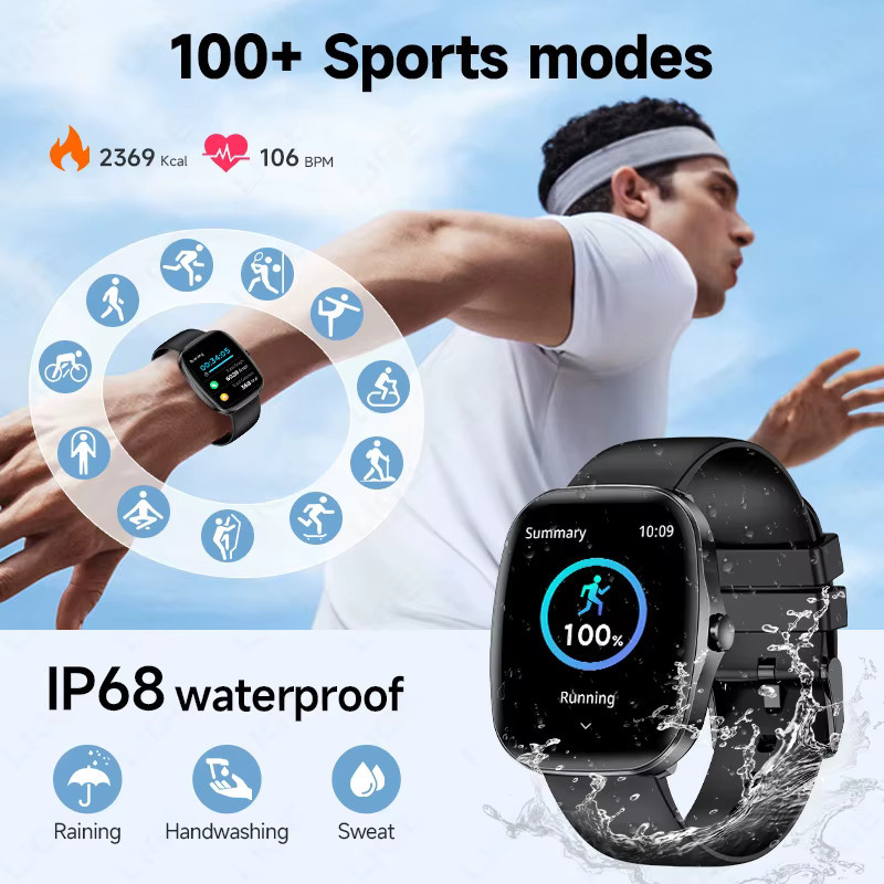 FOXBOX Smartwatch für Damen und Herren mit 1,53 Zoll HD-Bildschirm, Bluetooth-Anruf, Herzfrequenzmessung und IP68 Wasserdichtigkeit - Bild 2