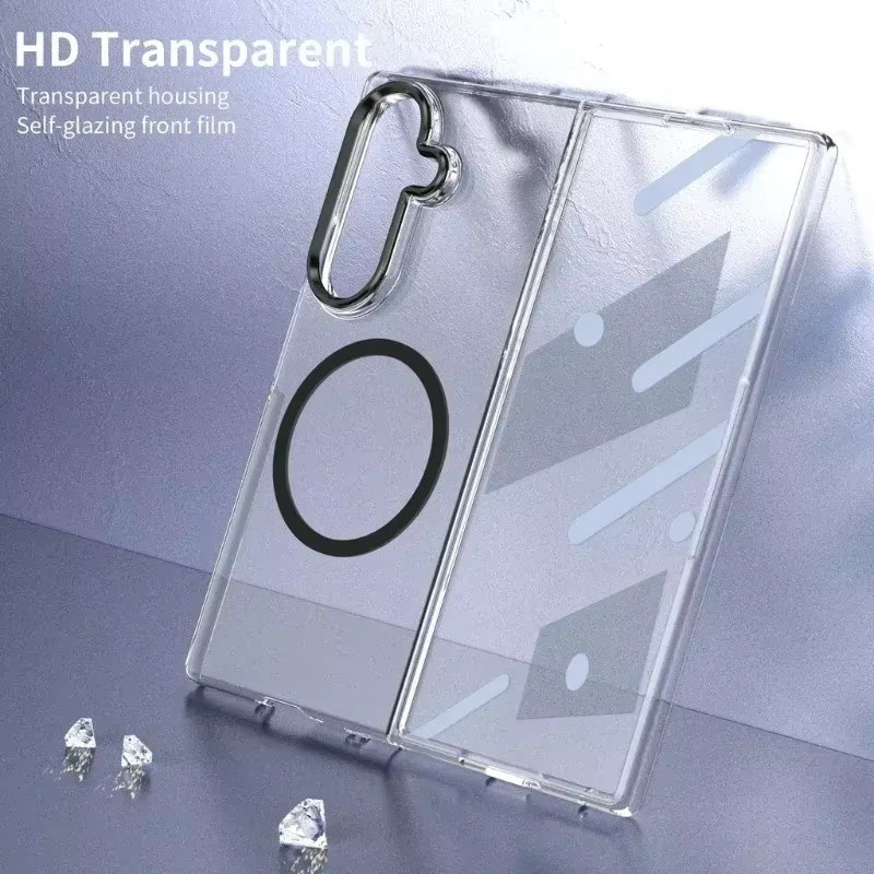 Transparente Magnet-Schutzhülle mit Metall-Linsenschutz für Samsung Galaxy Z Fold 8 7 6 5 4 Ultra, inklusive kabellosem Laden, Blau - Bild 3