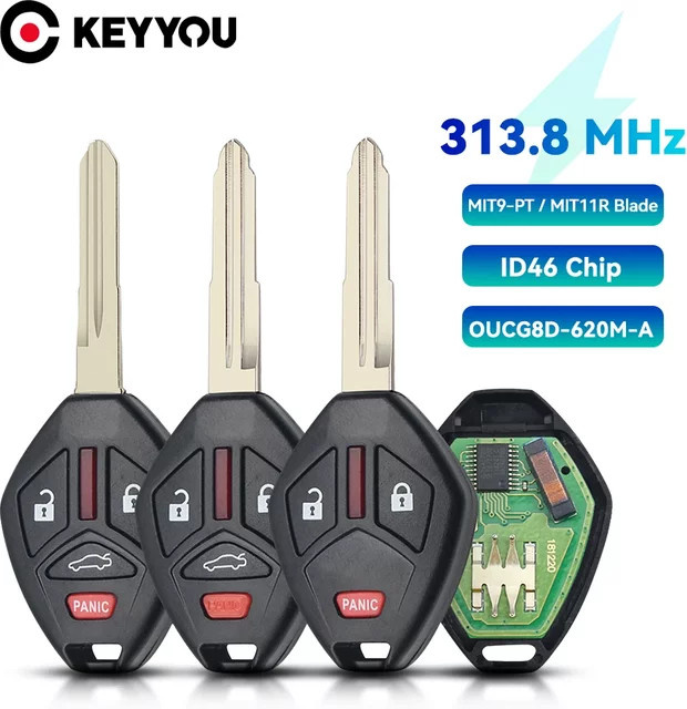 Keyyou Autoschlüssel Fernbedienung mit ID46 Chip für Mitsubishi Eclipse Lancer Galant Outlander, 313,8 MHz, Schwarz - Bild 1