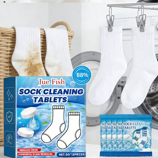 Jue-Fish Sockenreinigungs-Brausetabletten in Weiß für eine sanfte und antibakterielle Reinigung gegen hartnäckigen Schmutz und Gerüche - Bild 1