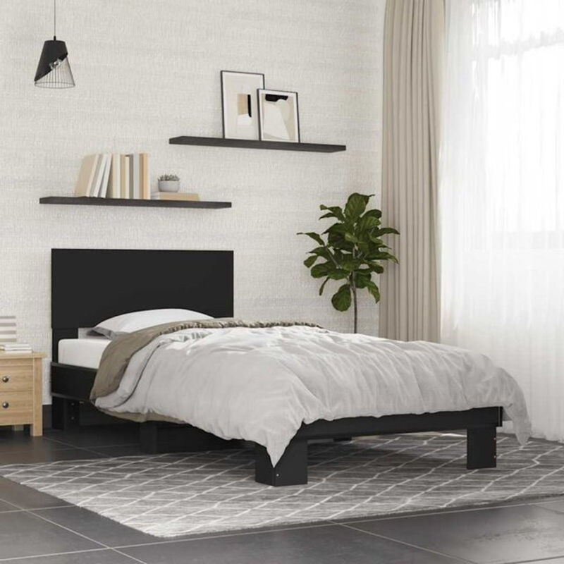 Vidaxl Einzelbett Bettgestell Modern Schwarz aus Holzwerkstoff und Metall B/T/H: 190 x 75 x 81 cm - Bild 1