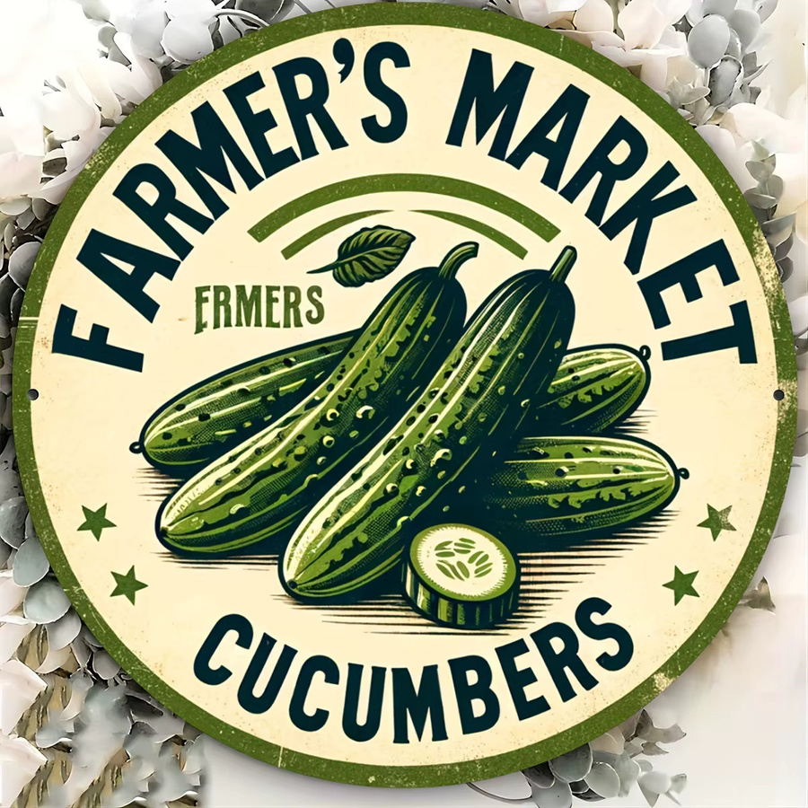 Potdemiel Metallschild Vintage Farmer's Market Cucumber Rund, Mehrfarbig, Durchmesser: 20,3 cm - Bild 4