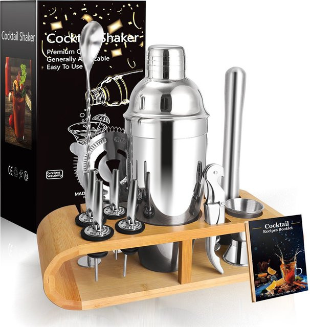 12-teiliges professionelles Cocktail-Shaker-Set aus Edelstahl in Silber für die Bar - Bild 1