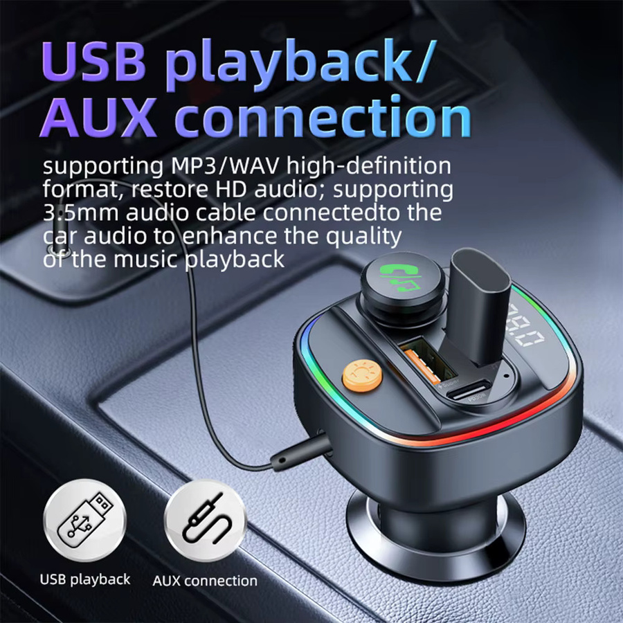 LUTU Bluetooth 5.4 FM-Transmitter mit Freisprecheinrichtung, MP3-Player und PD30 W Schnellladeadapter in Schwarz - Bild 4