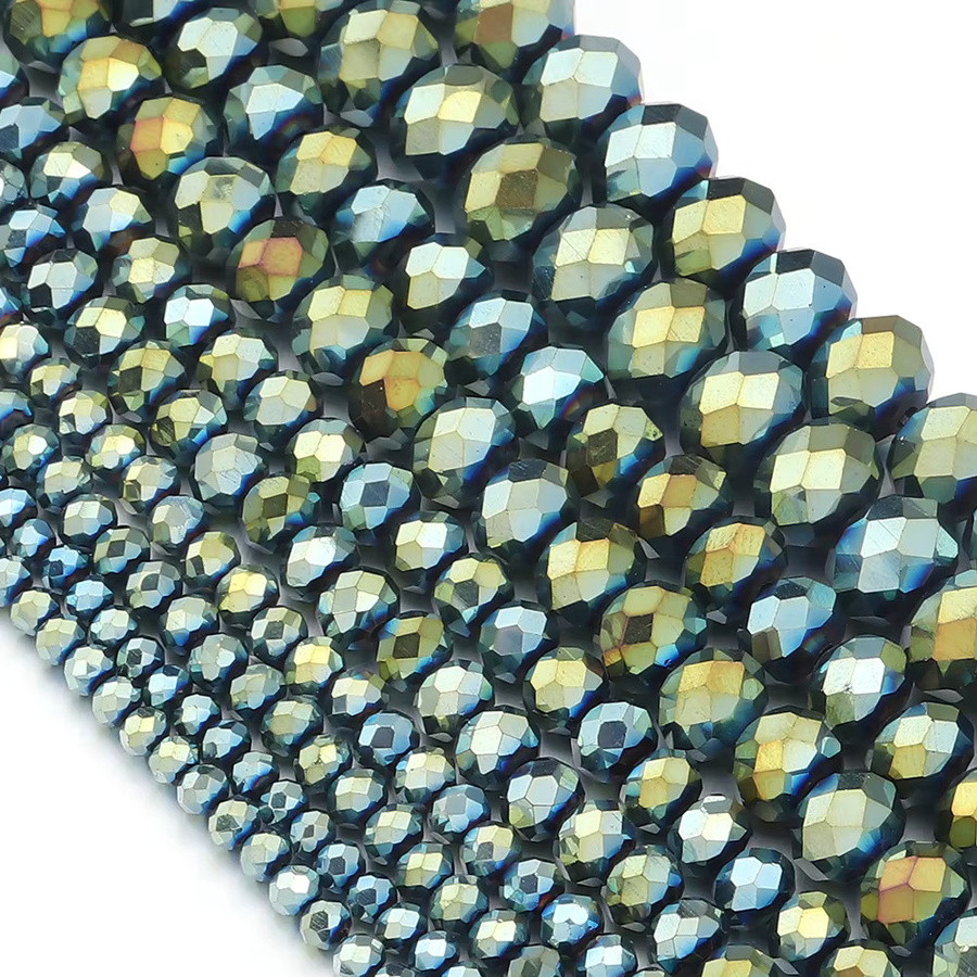Glas Spacer-Perlen, facettiert, grün AB, Unisex - Bild 5