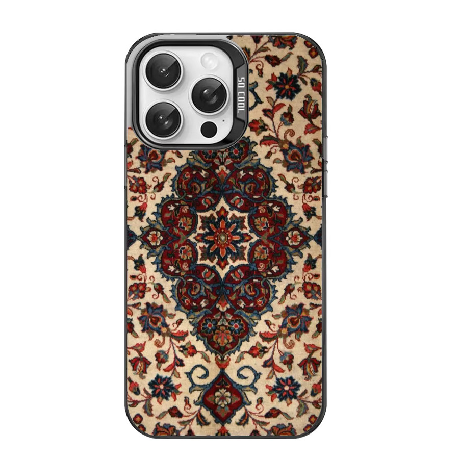 Aurora Funda Handyhülle mit Perser-Blumenmuster für iPhone 16, 15, 14, 13, 12, 11 Pro Max, Schwarz, Mehrfarbig, Mattes Design mit metallischem Laser-Effekt - Bild 3
