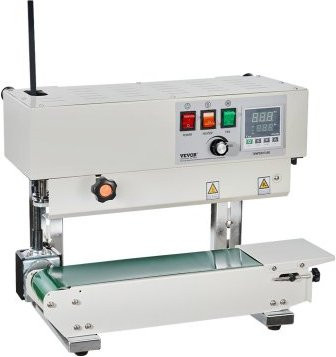 VEVOR Vertikale Durchgehende Beutelband-Versiegelungsmaschine mit digitaler Temperaturregelung aus Karbonstahl für Plastikbeutelfolien von 0,02 bis 0,8 mm Stärke, Siegelbreite 6-12 mm - Bild 1