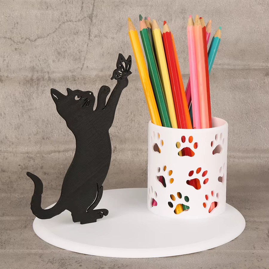 Desktop-Aufbewahrungsset mit Katzen- und Schmetterlingsmotiv für Schreibwaren und Kleinteile, Mehrfarbig und Weiß, Kunststoff - Bild 2