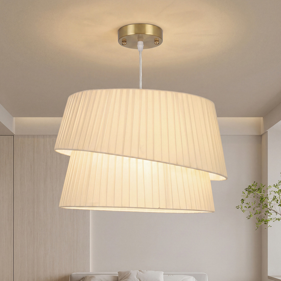 HOMCOM Pendelleuchte modern dreiflammig in Weiß und Gold/Messing mit Stoff- und Metallelementen, höhenverstellbar für Wohnzimmer, Schlafzimmer oder Esszimmer - Bild 2