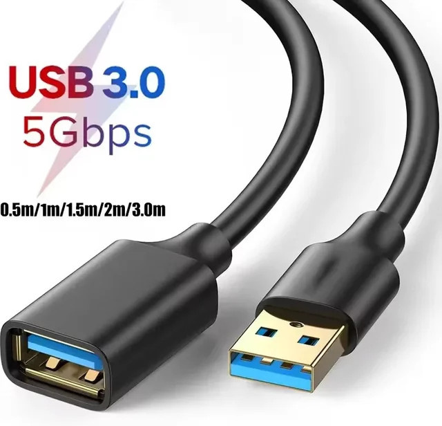 USB 3.0 Verlängerungskabel Schwarz für Smart TV, PS4 und Xbox zur schnellen Datenübertragung und Synchronisation - Bild 1