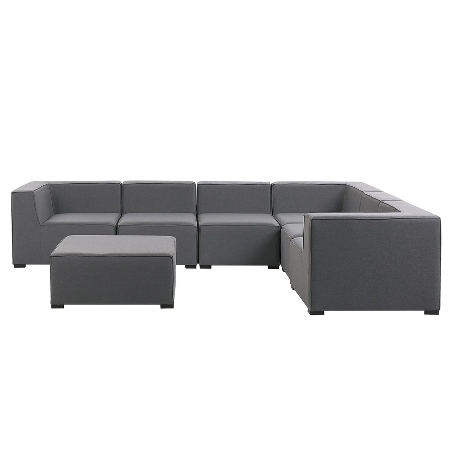 Beliani Lounge Set AREZZO in Dunkelgrau mit Ottoman und Kissen, L-Form für Garten und Terrasse, B/T/H: 250 x 320 x 65 cm - Bild 2