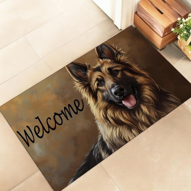 Rutschfeste Fußmatte mit Deutscher Schäferhund Porträt in Braun für Eingangsbereich und Flur - Bild 1