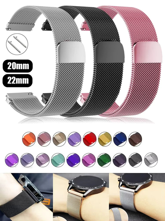 Uhrenarmband Milanaise, Edelstahl, Schwarz, 20–22 mm - Bild 7