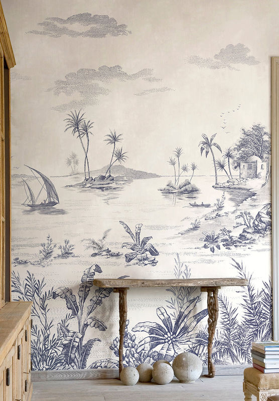 Isidore Leroy Mural Wallpaper Vues d Orient Blau Panel B mit Stadtlandschaft und floralen Elementen - Bild 2
