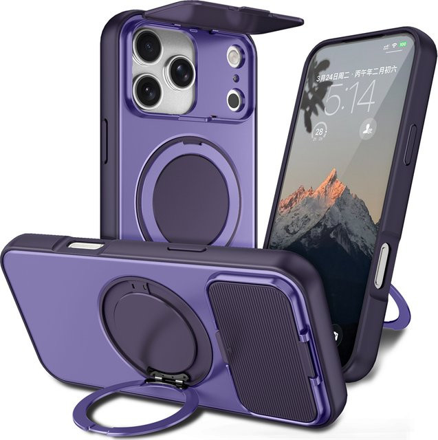 SUNWARD Magnetische Ringhalterung Handyhülle für iPhone 11 bis 16 Pro Max mit MagSafe und Kameraständer in Orange - Bild 1