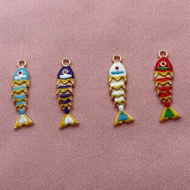 Koi-Fisch-Halskettenanhänger, Emaille, Gold, Vintage, Unisex - Bild 1