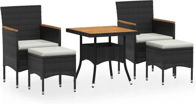 vidaXL 5-tlg Garten-Essgruppe aus Polyrattan und geöltem Akazienholz in Schwarz und Weiß - Bild 1