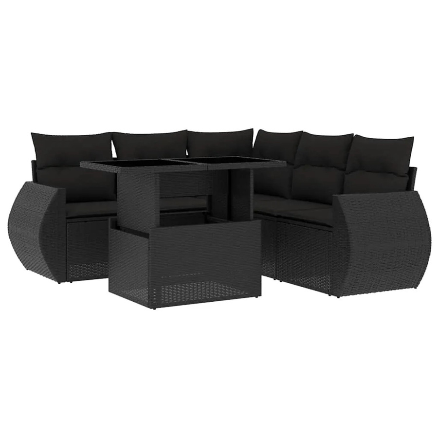 vidaXL 6-teilige Garten-Sofagarnitur in L-Form aus schwarzem Poly-Rattan mit Kissen und pulverbeschichtetem Stahlgestell - Bild 2