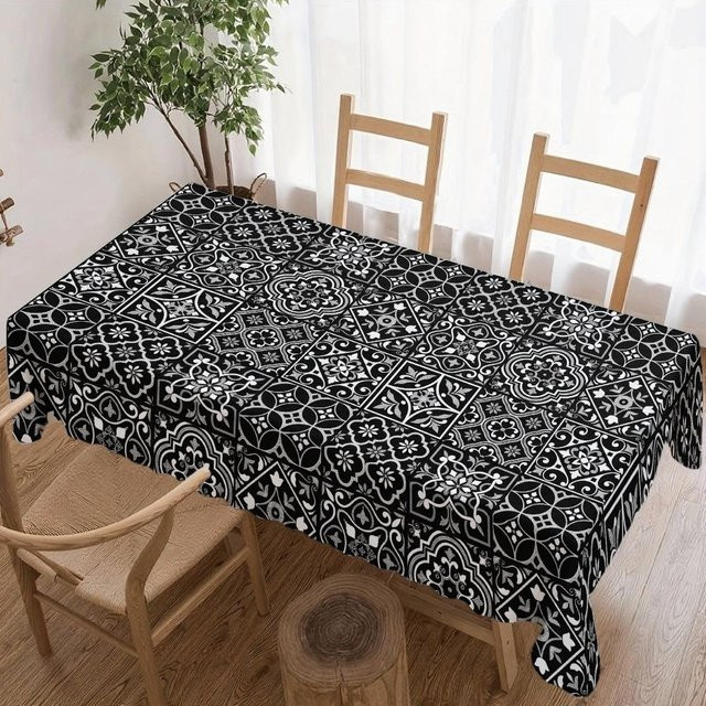 Wasserdichte rechteckige Tischdecke mit geometrischem Muster von JINGYUE Pet in Schwarz, B/T/H: 140 x 200 cm - Bild 1