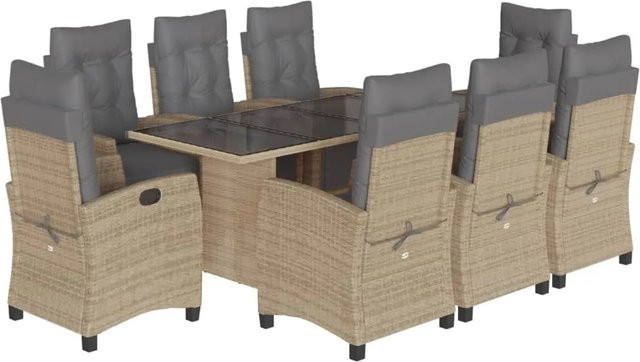 vidaXL 9-tlg Garten-Essgruppe aus Poly-Rattan mit Kissen in Beige und Grau - Bild 1