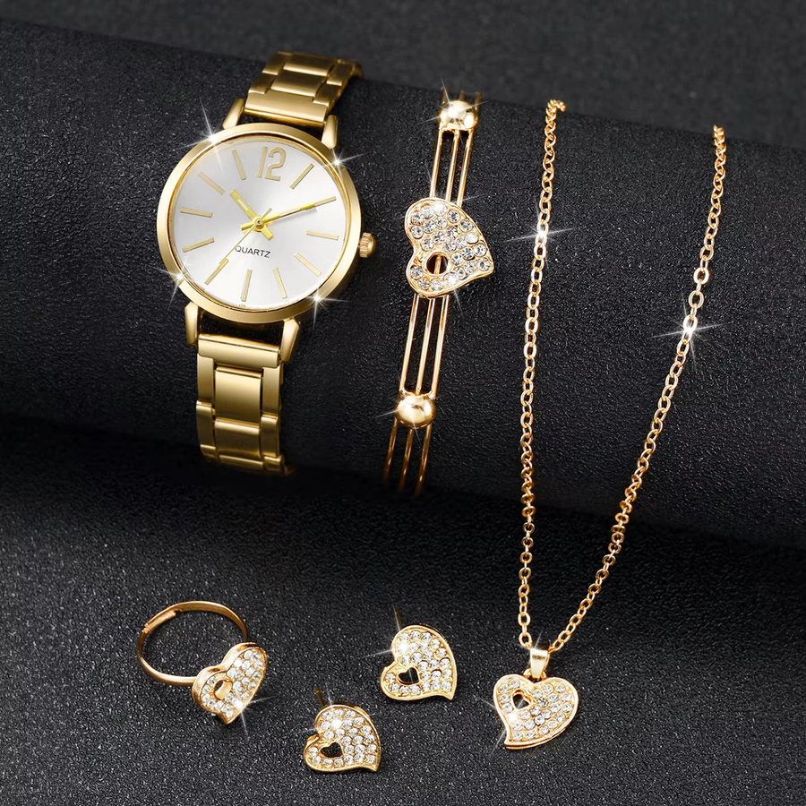 Schmuck-Set Damen, Armbanduhr Quarz, Edelstahl, Gold, Kristall - Bild 2