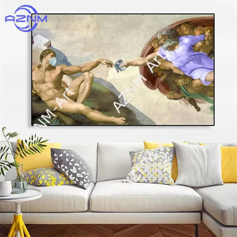 KAYOU Wandkunst Hand Gottes und Adam Leinwanddruck im Vintage-Stil, mehrfarbig, Hochformat - Bild 2