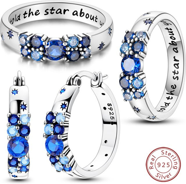 Qikaola Schmuck-Set, 925 Silber, Zirkonia, Sternringe und Ohrringe - Bild 1