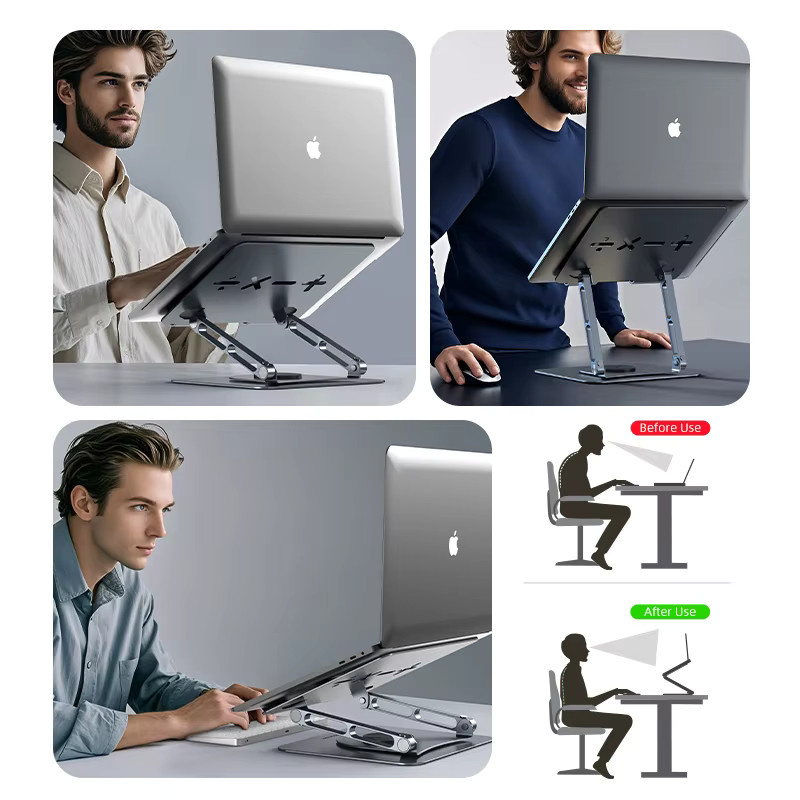 CABLETIME Aluminium-Laptopständer in Silber: 360 Grad drehbarer und faltbarer vertikaler Halter für MacBook Air Pro, iPad, Dell und Lenovo - Bild 4