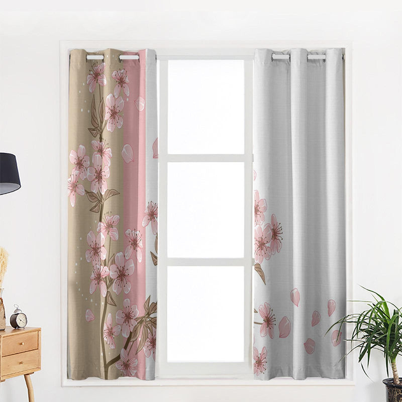 Super Six Stoffpaneel Vorhang mit Pfirsichblüten-Blumenmuster in Pink, semi-transparent, Breite: 135 cm, Höhe: 60 cm - Bild 3