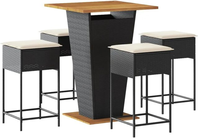 vidaXL 5-tlg Gartenbar-Set in Schwarz aus PE-Rattan und Akazienholz mit wetterfesten Kissen - Bild 1
