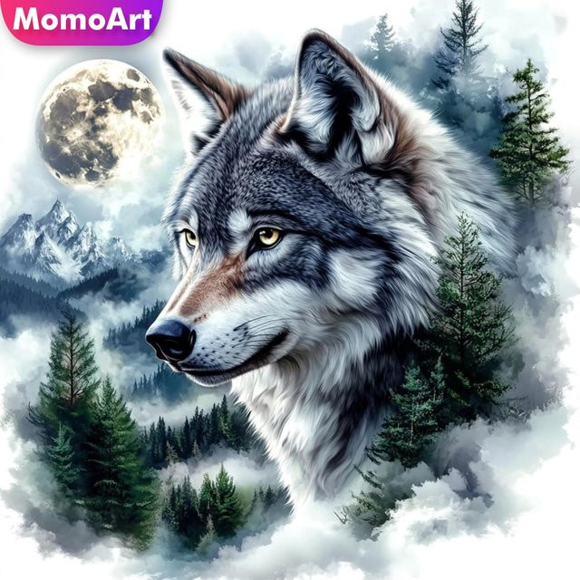 Momoart Diamantmalerei Wolf Tier DIY Diamant-Mosaik Set in Multicolour für Anfänger zur Heimdekoration - Bild 1