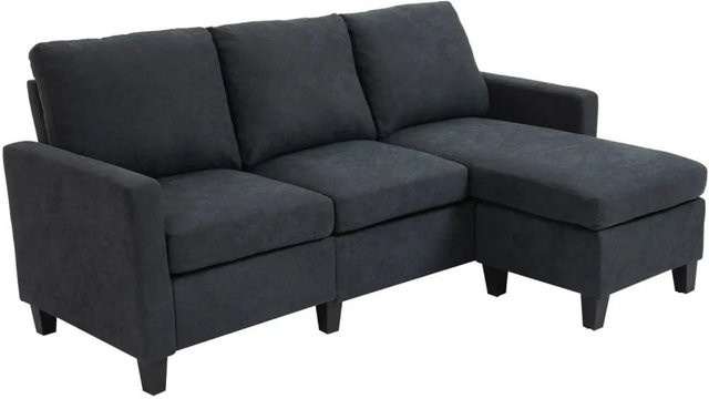 HOMCOM Ecksofa in L-Form mit wendbarer Chaiselongue aus Stoff in Dunkelgrau - Bild 1