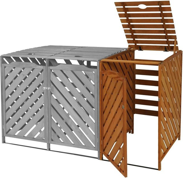 Proregal XL Mülltonnenverkleidung Erweiterung aus Tannenholz, Braun, H: 120 cm, B: 68 cm, T: 98 cm - Bild 1