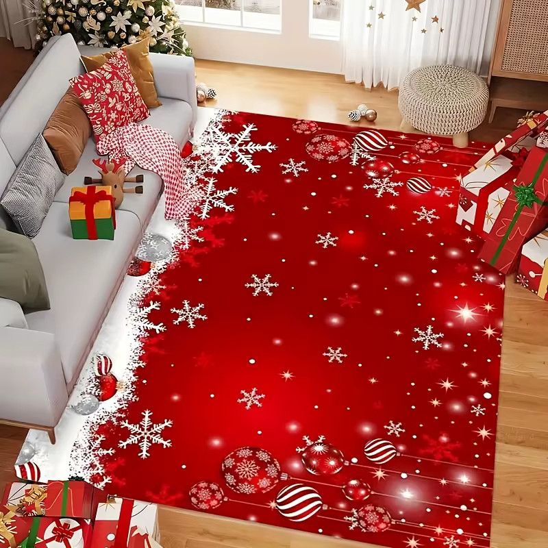 VIKAMA Weihnachtsteppich mit Schneeflocken-Design in Rot für Wohnzimmer und Schlafzimmer - Bild 4