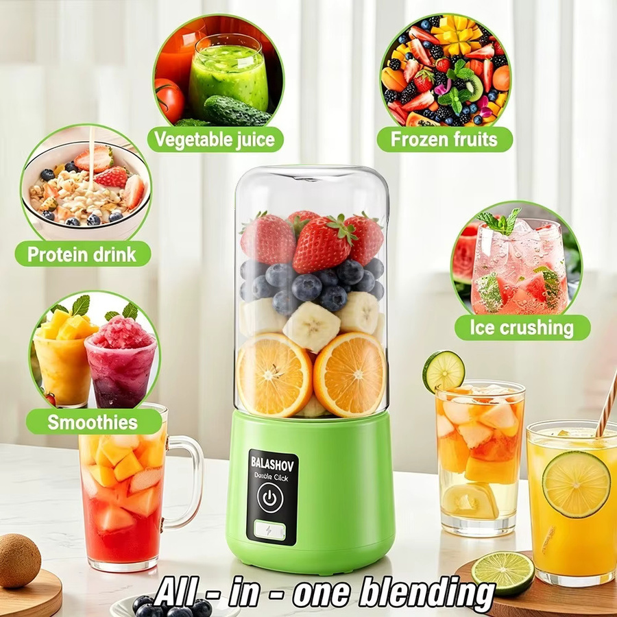 BALASHOV Tragbarer Elektrischer Mixer in Grün, Multifunktionaler Mini-Fruchtsaftmixer mit 450 ml Volumen, USB-aufladbar - Bild 3