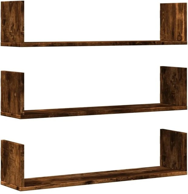 vidaXL Wandregale 3er Set aus Holzwerkstoff in Räuchereiche, B/T/H: 80 x 18 x 18 cm - Bild 1