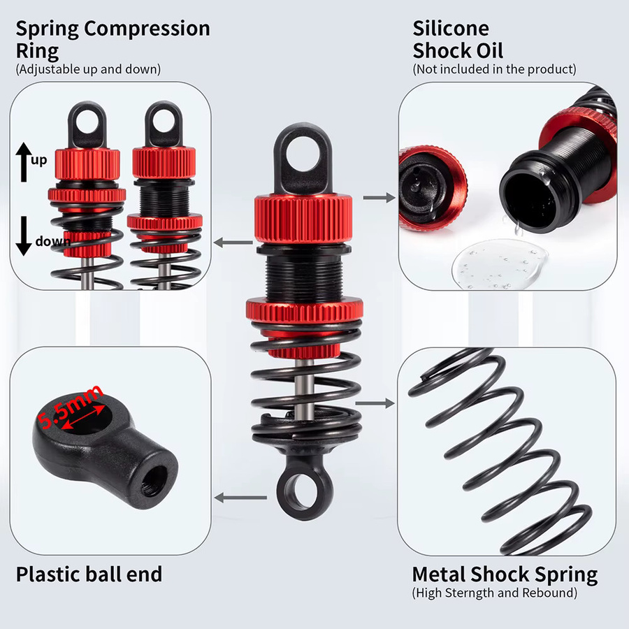 AXSPEED Aluminium-Öldämpfer Stoßdämpfer, 4-teiliges Set, Rot, Metall - Bild 3