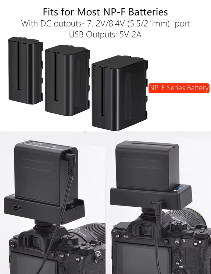 Probty DSLR-Kameraklemme NP-F Akku-Adapterplatte für Sony NP-F-Akkus mit 8,4 V/7,4 V Ausgang in Schwarz - Bild 6