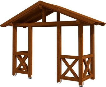 Skan Holz Haustür-Vordach Stralsund 5 aus nordischer Fichte in Nussbaum braun, Breite: 360 cm, Tiefe: 139 cm - Bild 1