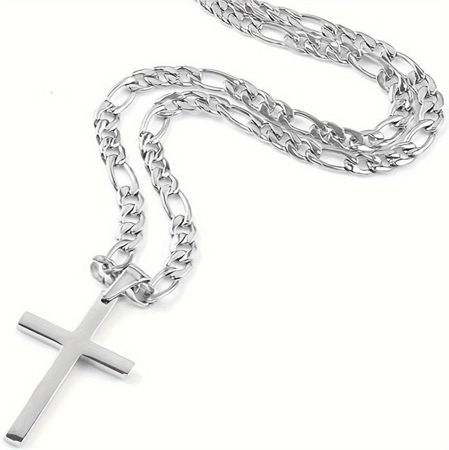 Pickerr Halskette Cuban Link Kreuz Anhänger, Edelstahl, Weiß, Herren - Bild 1